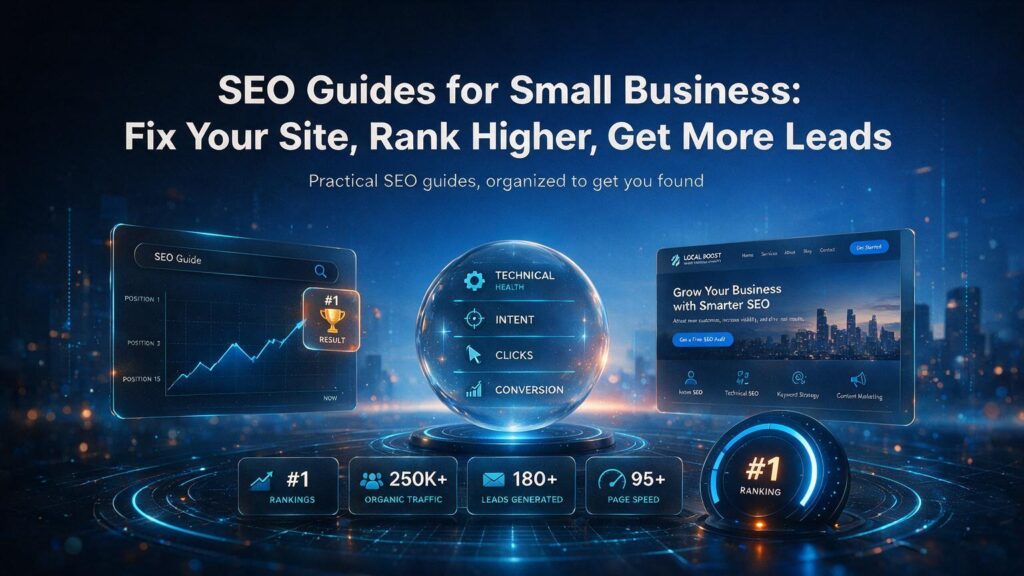SEO guides for small business hero image - fix your site, rank higher, get more leads