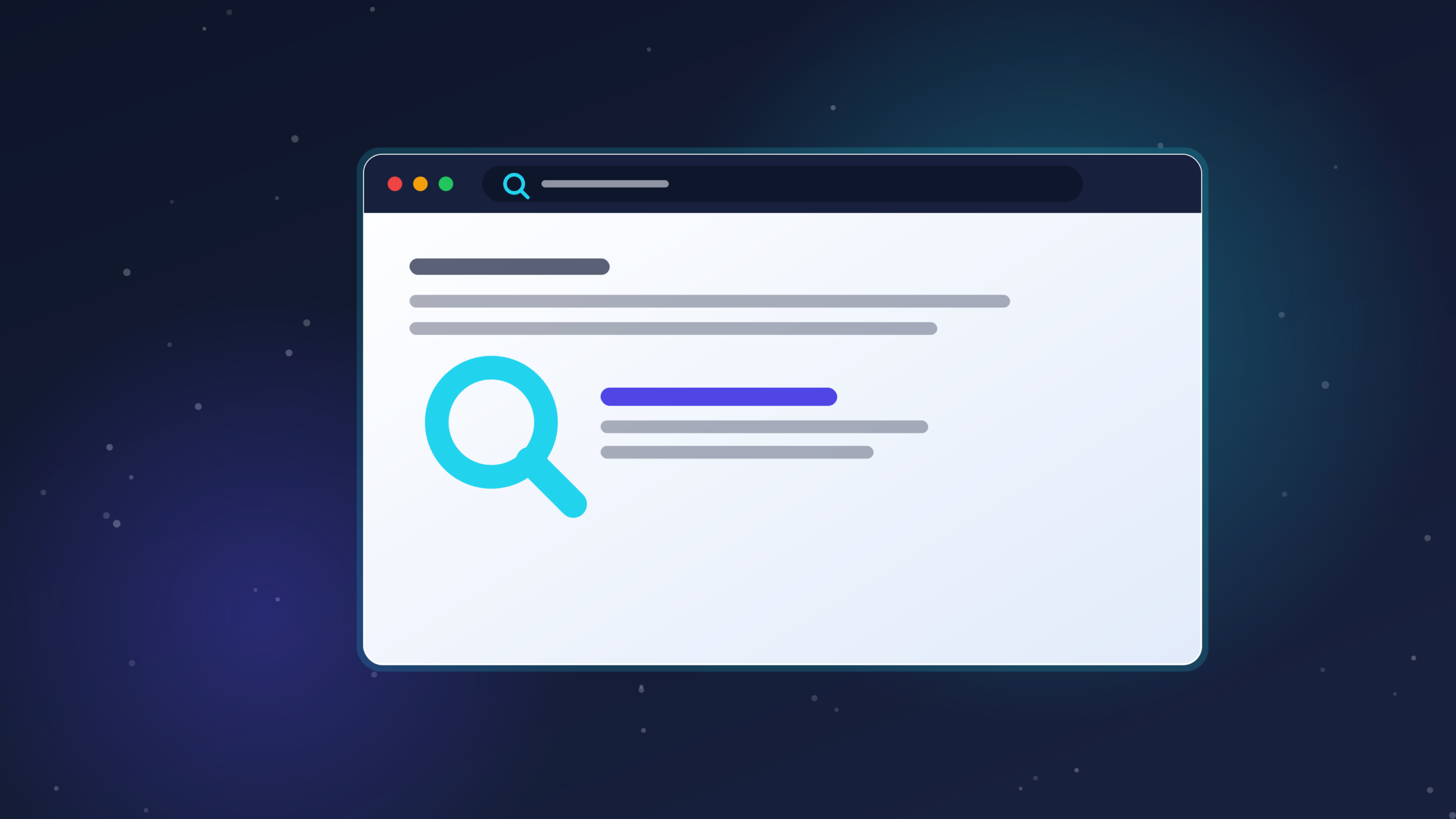 Browser window showing a search results page with a magnifying glass